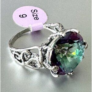Yam Stunning Sterling Silver Ring W Mystic Green - Purple Amethyst Israel Sz. 9